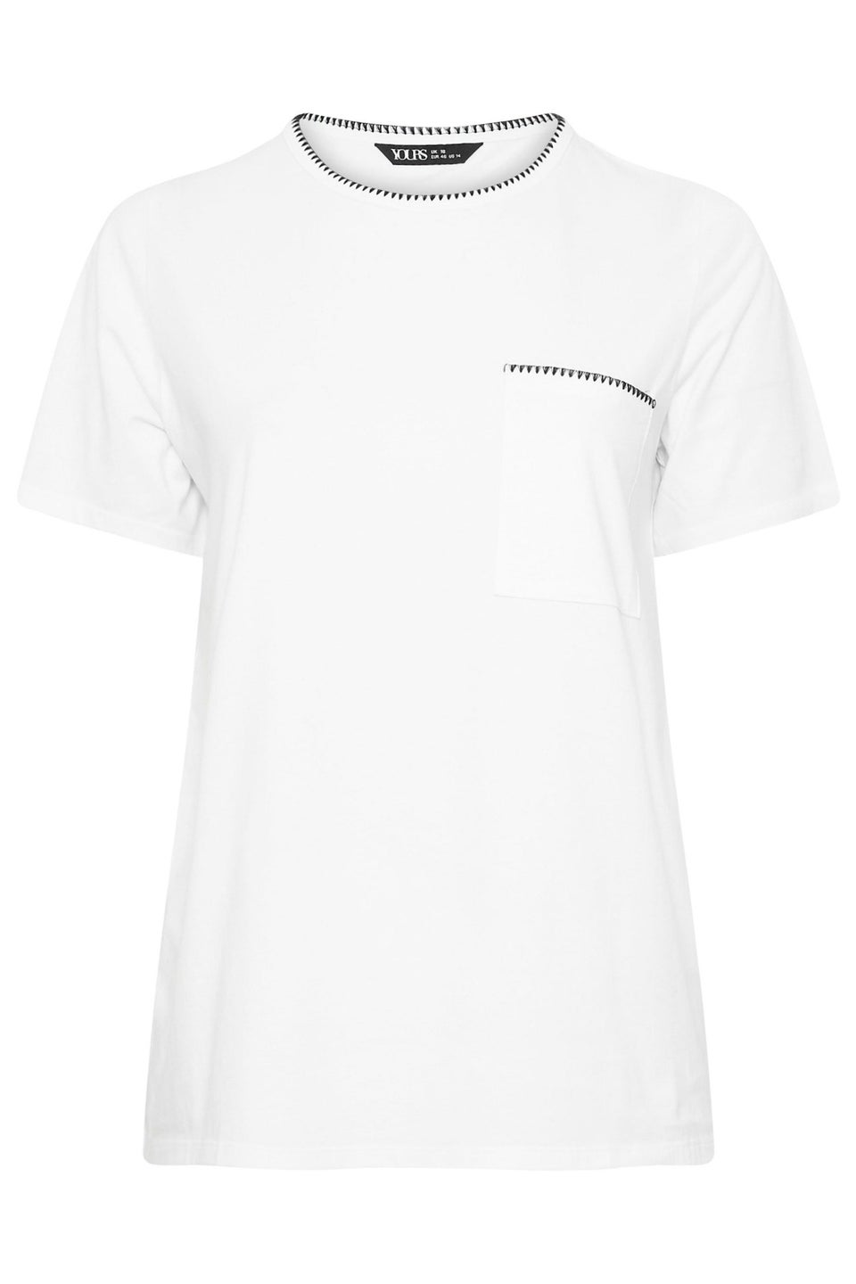 Yours Curve White Contrast Stitch Heavyweight Pocket T Shirt