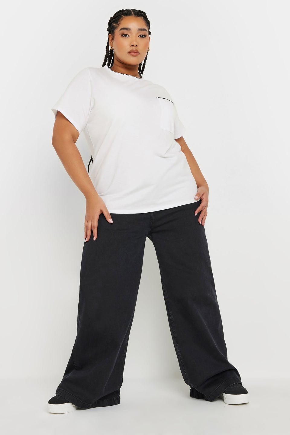 Yours Curve White Contrast Stitch Heavyweight Pocket T Shirt
