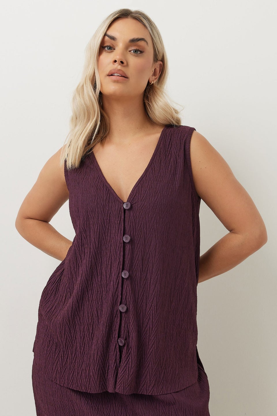 Yours Curve Purple Crinkle Plisse Waistcoat