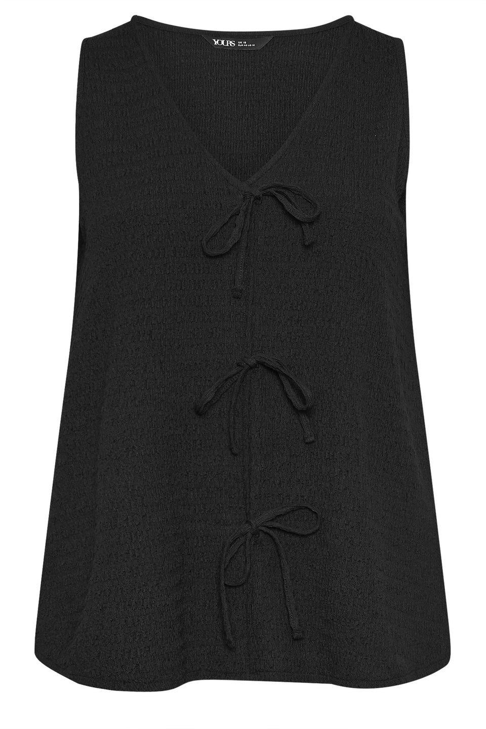 Yours Curve Black Bow Tie Front Textured Waistcoat