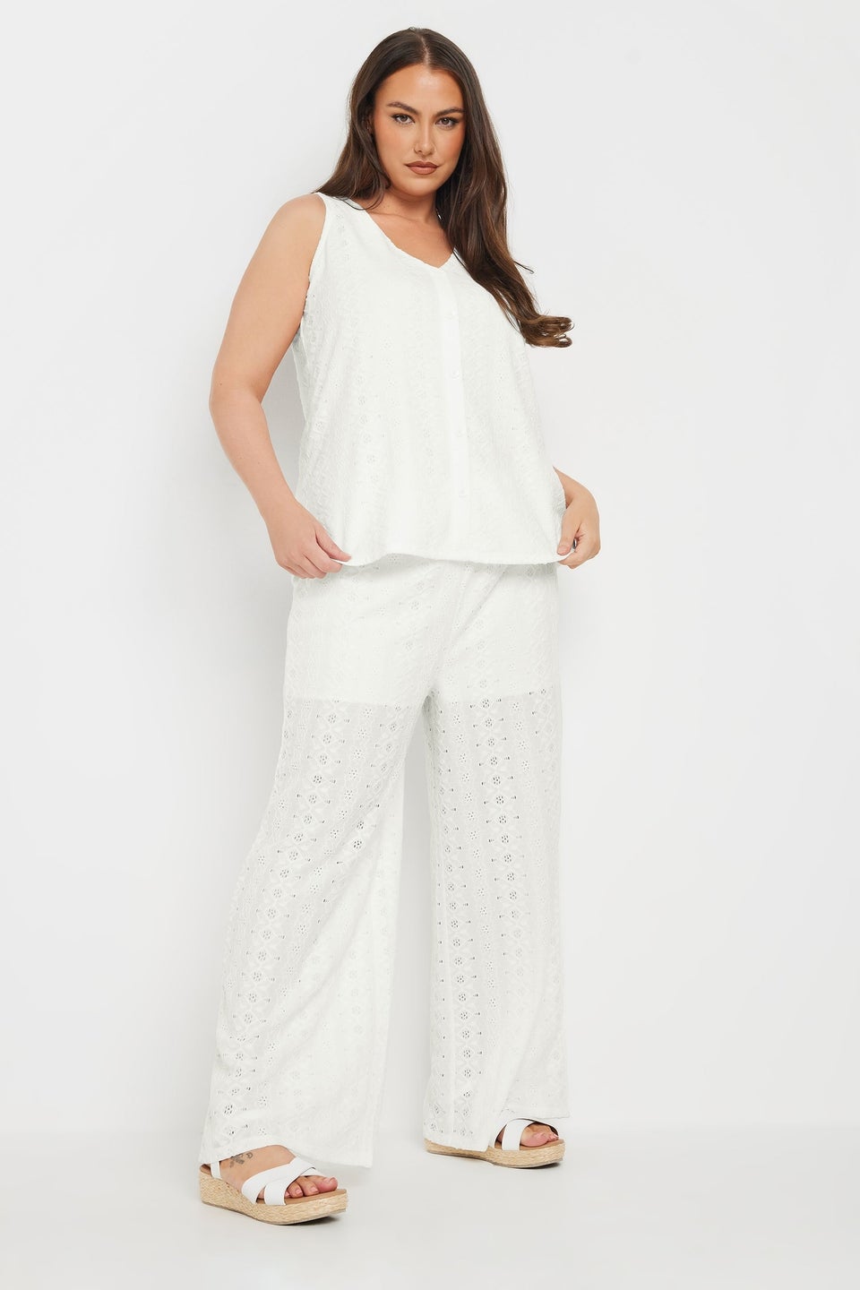 Yours Curve White Broderie Anglaise Waistcoat