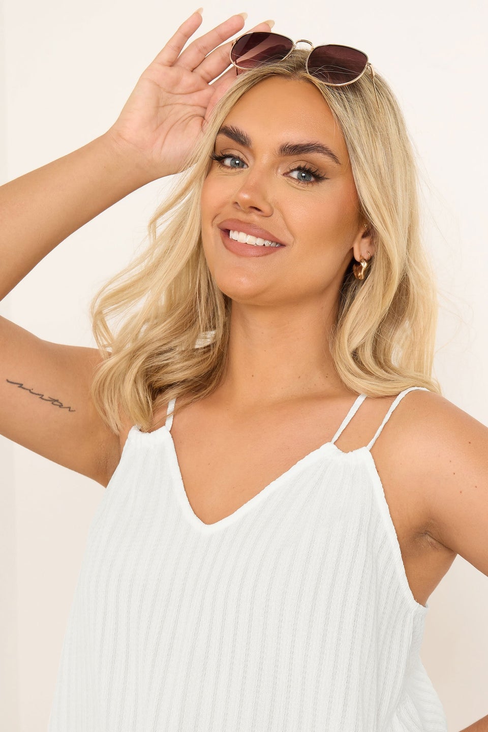 Yours Curve White Textured Double Strap Cami Top