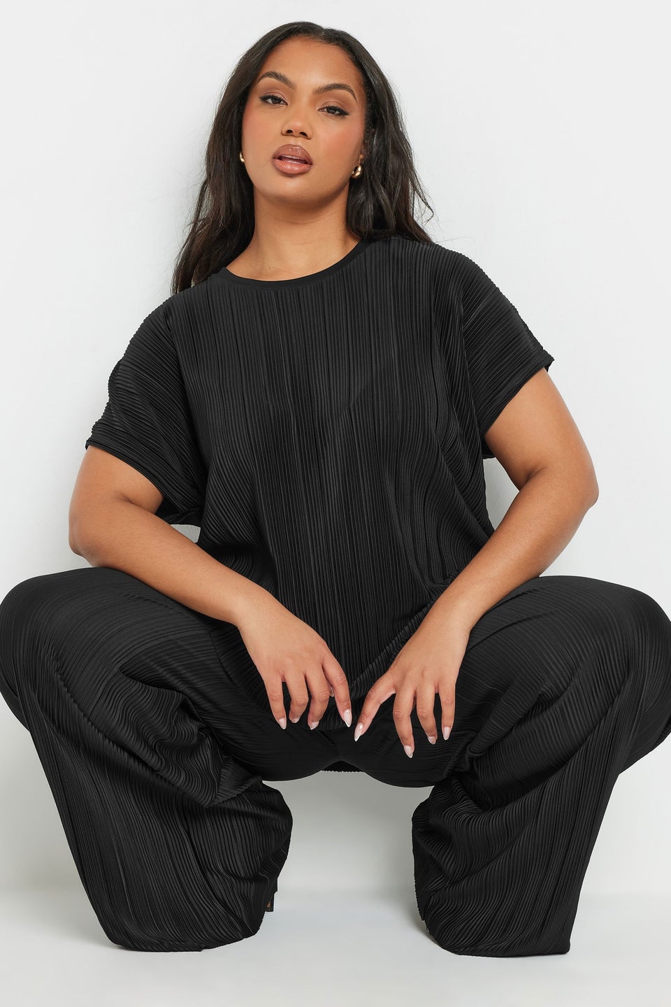 Yours Curve Black Plisse Top
