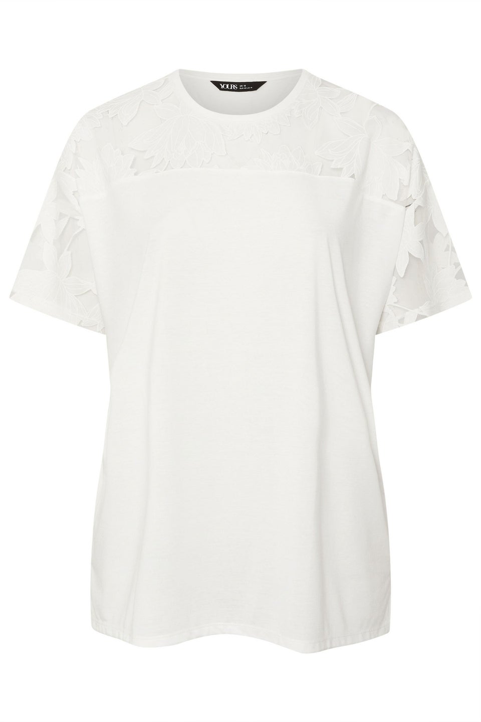 Yours Curve White Floral Burnout Boxy T Shirt