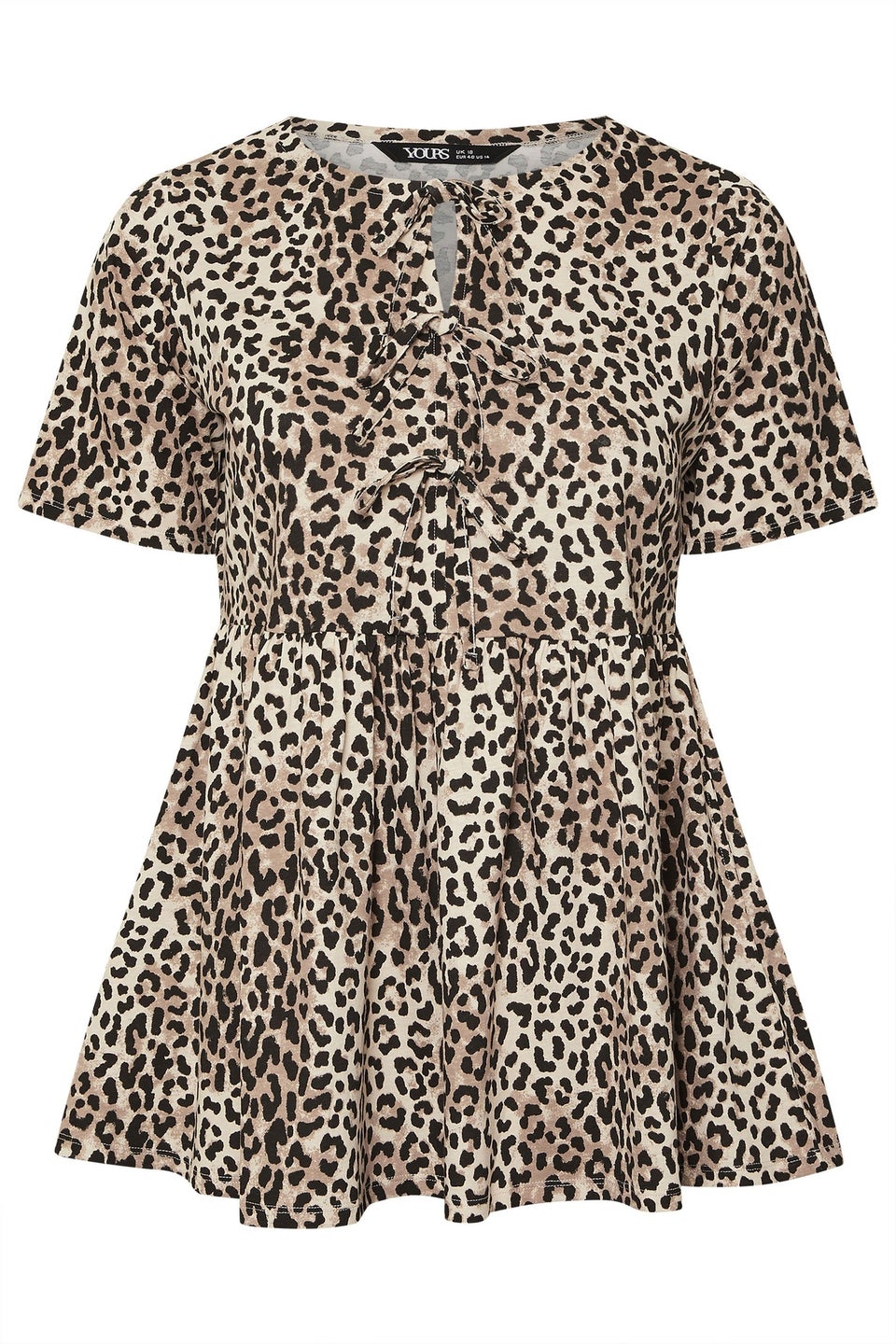 Yours Curve Brown Leopard Print Bow Tie Front Peplum Top