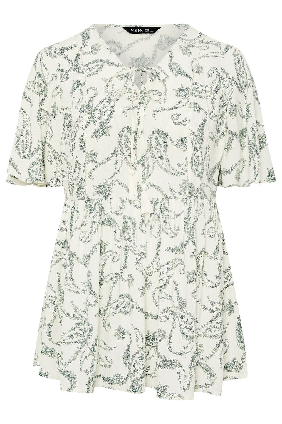 Yours Curve Green Paisley Tie Front Top