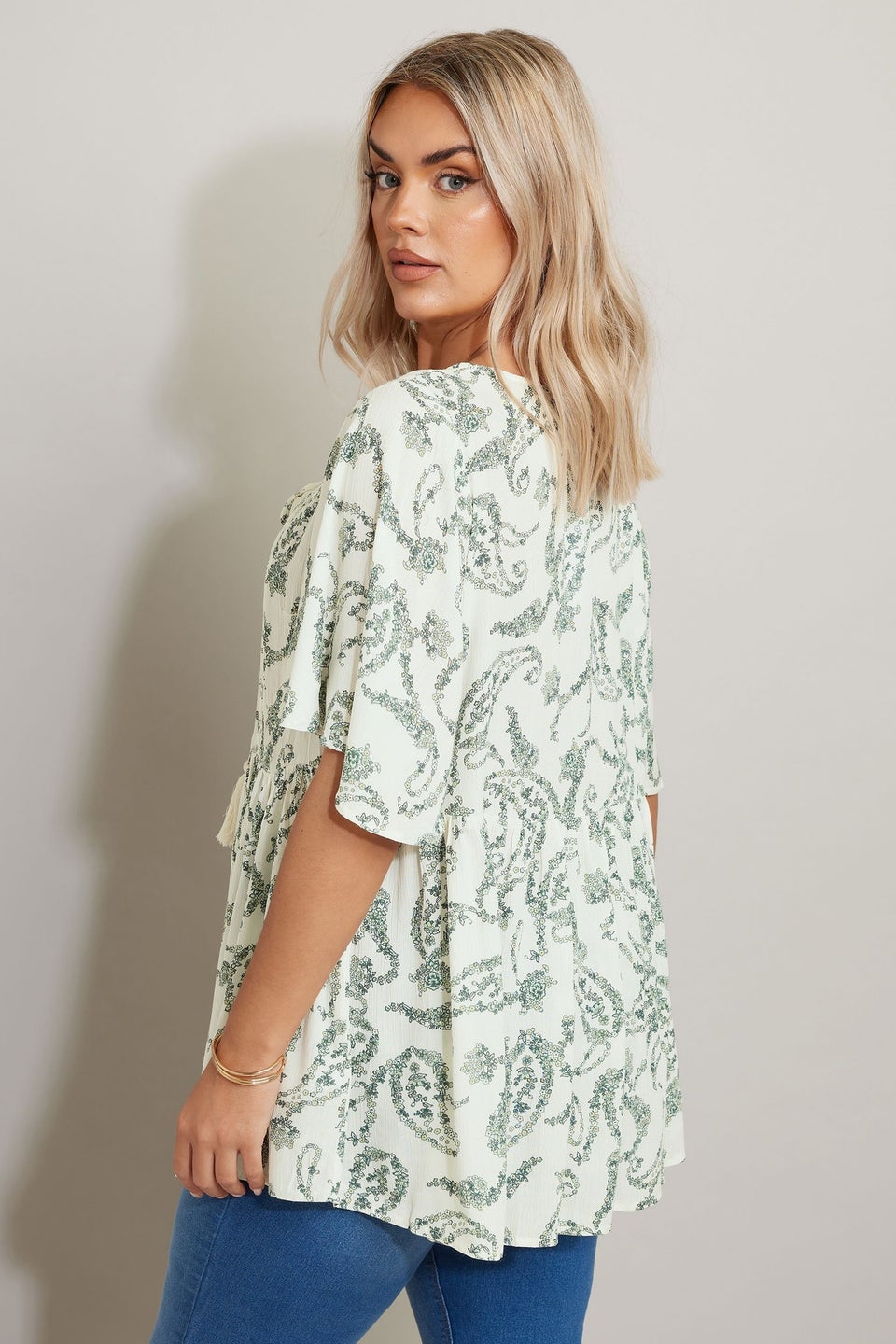 Yours Curve Green Paisley Tie Front Top