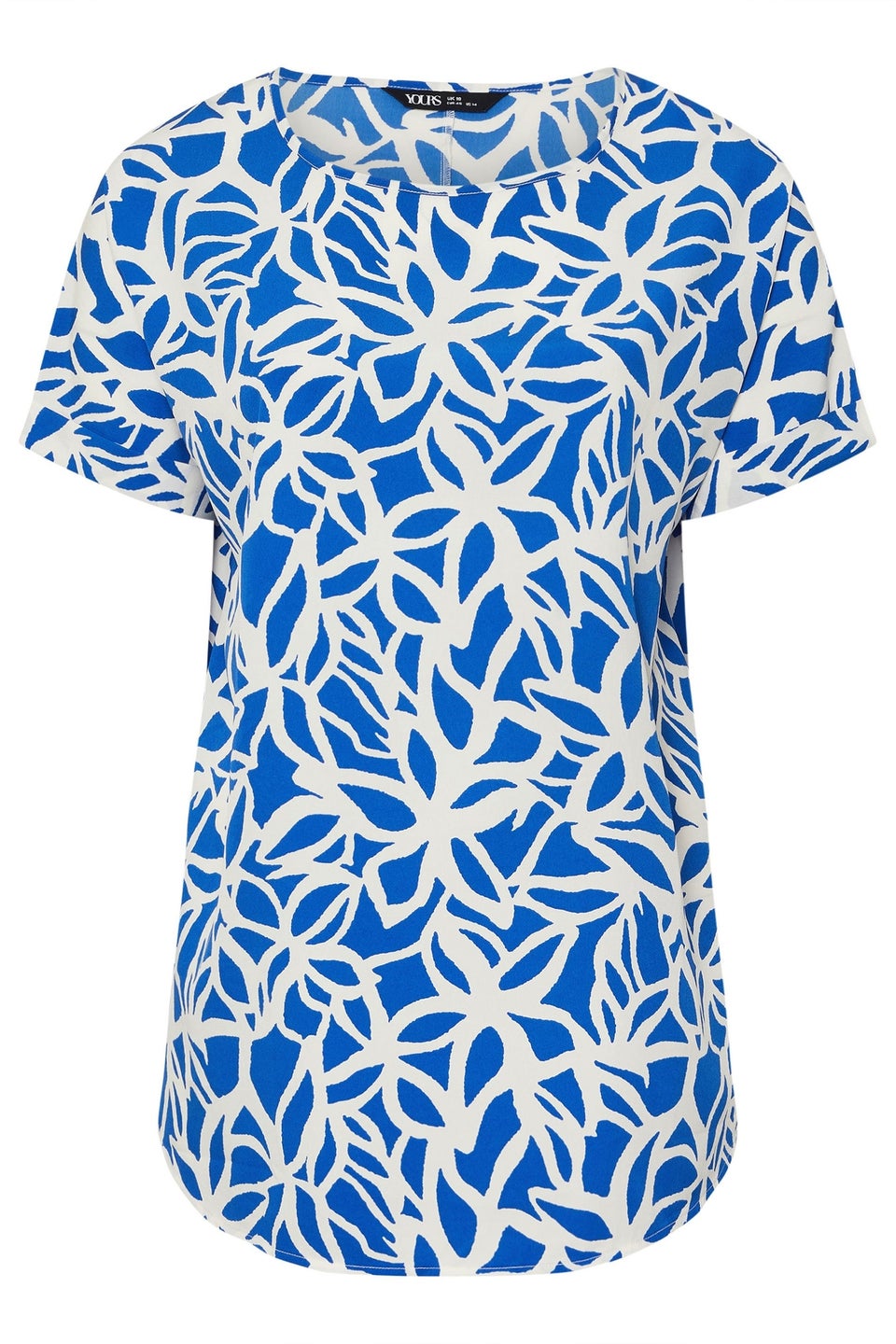 Yours Curve Blue Abstract Floral Print Boxy Short Sleeve Blouse