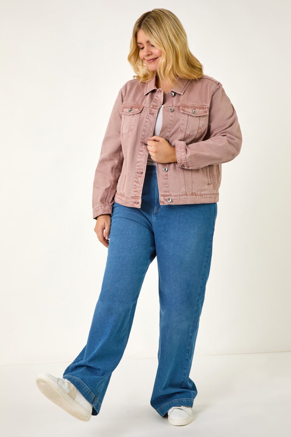 Roman Rose Curve Mid Wash Denim Jacket