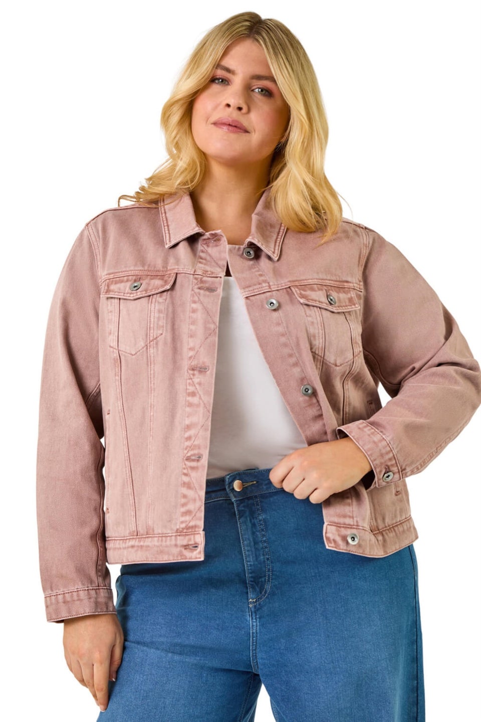 Roman Rose Curve Mid Wash Denim Jacket