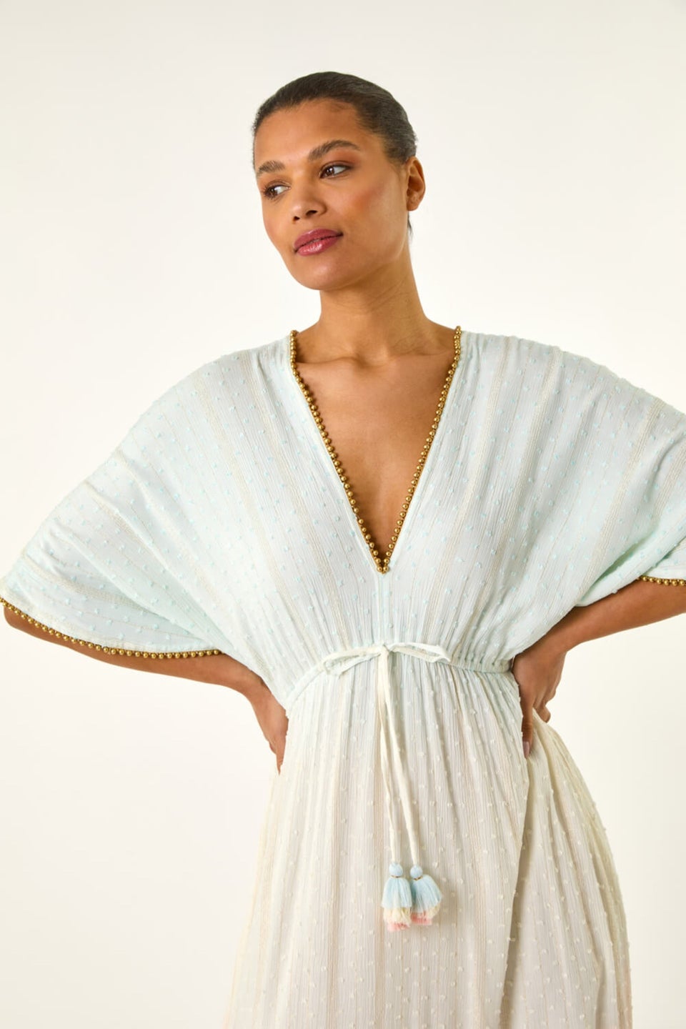 Roman Light Blue Ombre V Neck Maxi Dress