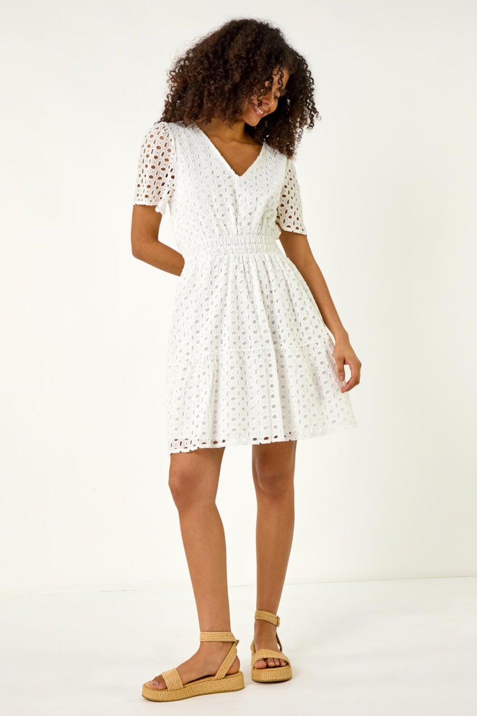 Dusk White Dusk Broderie Anglaise Tiered Dress