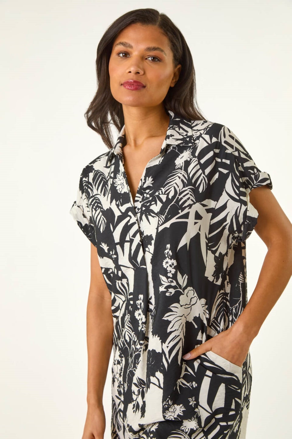 Roman Black Palm Print Cocoon Dress