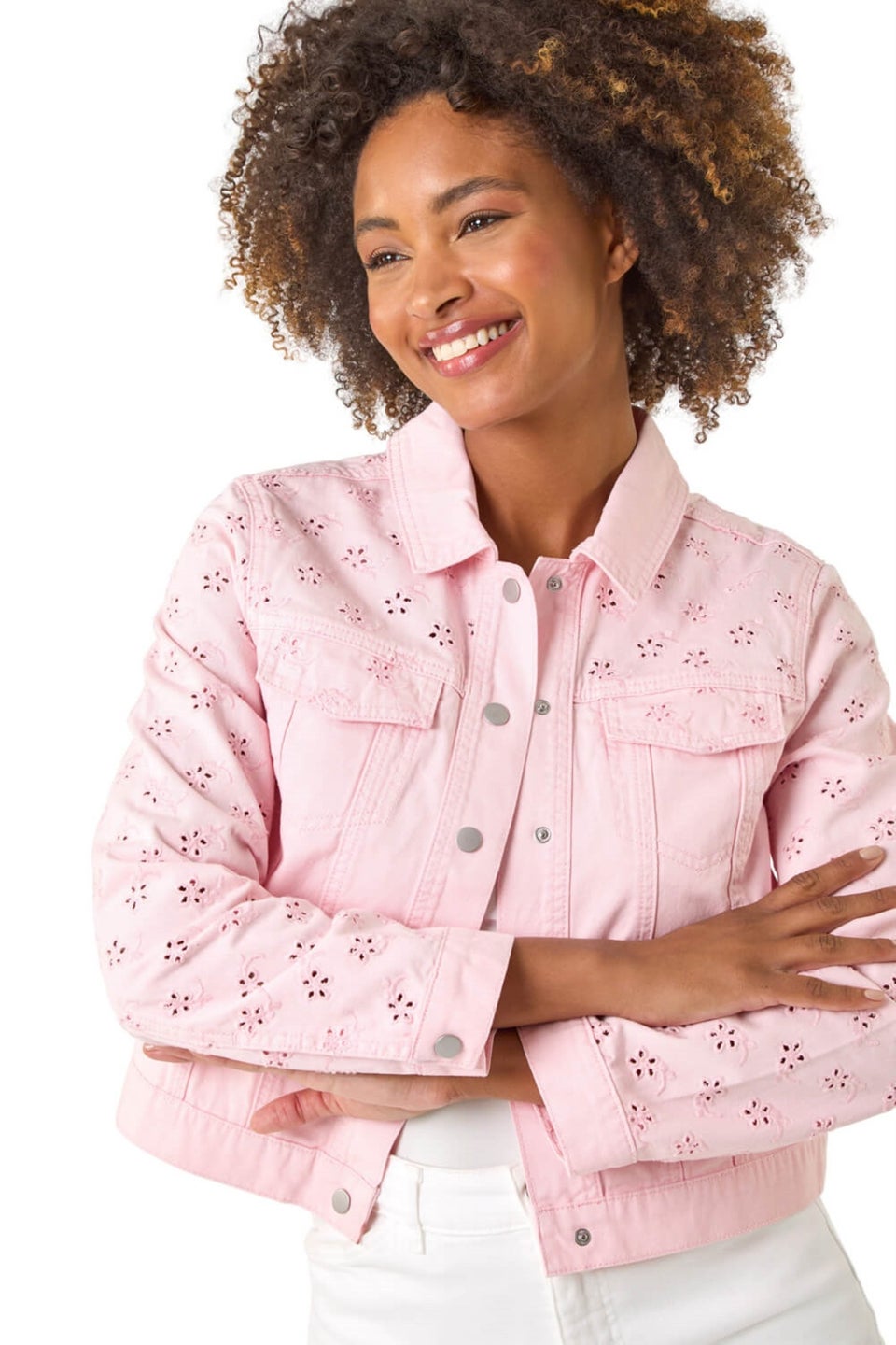 Roman Pink Cotton Blend Broderie Sleeve Jacket