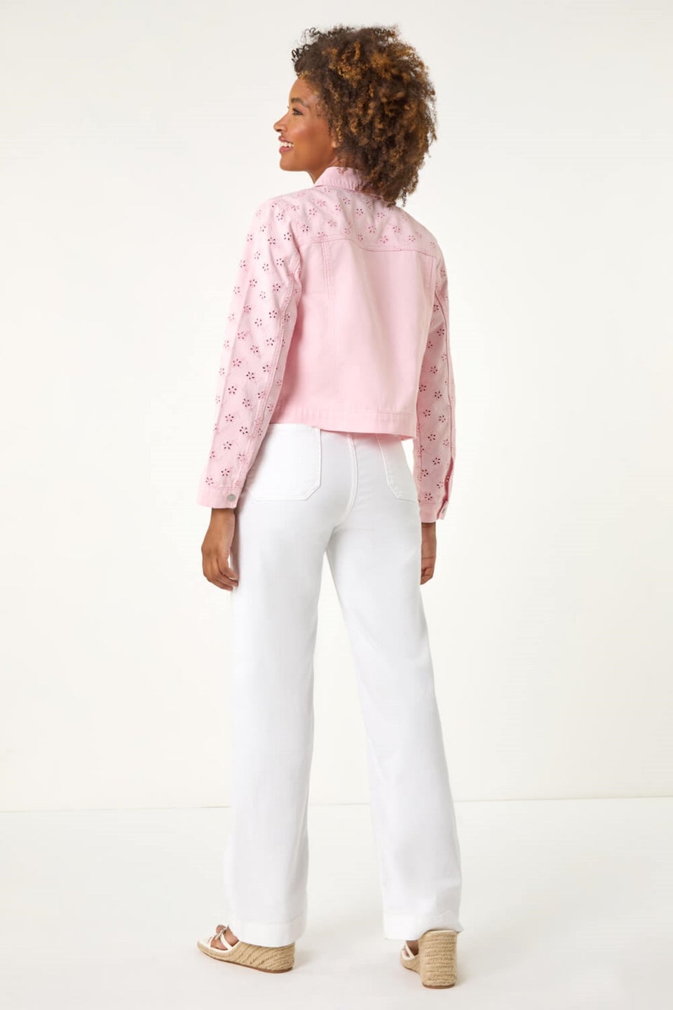 Roman Pink Cotton Blend Broderie Sleeve Jacket