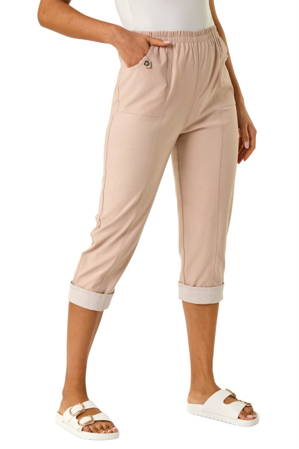 Roman Stone Contrast Detail Cropped Stretch Trouser