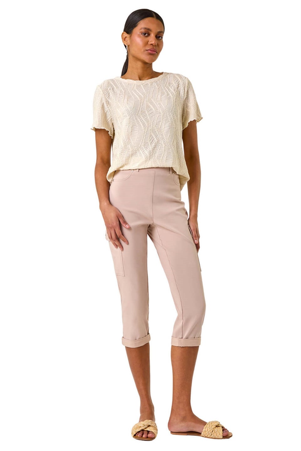 Roman Stone Turn Up Stretch Cargo Trousers