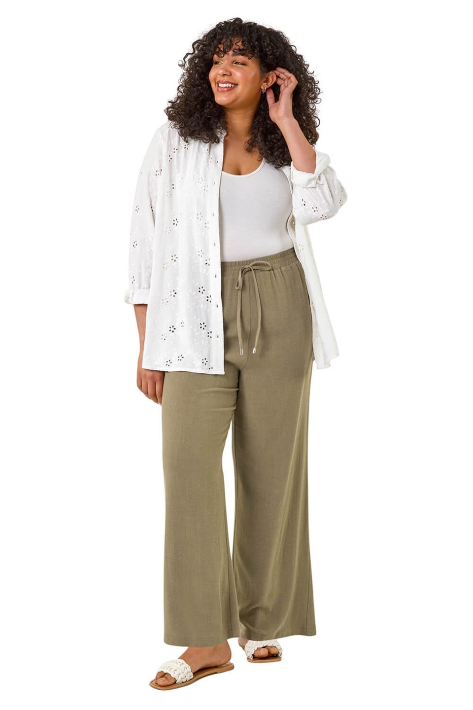 Roman Khaki Curve Linen Mix Trousers