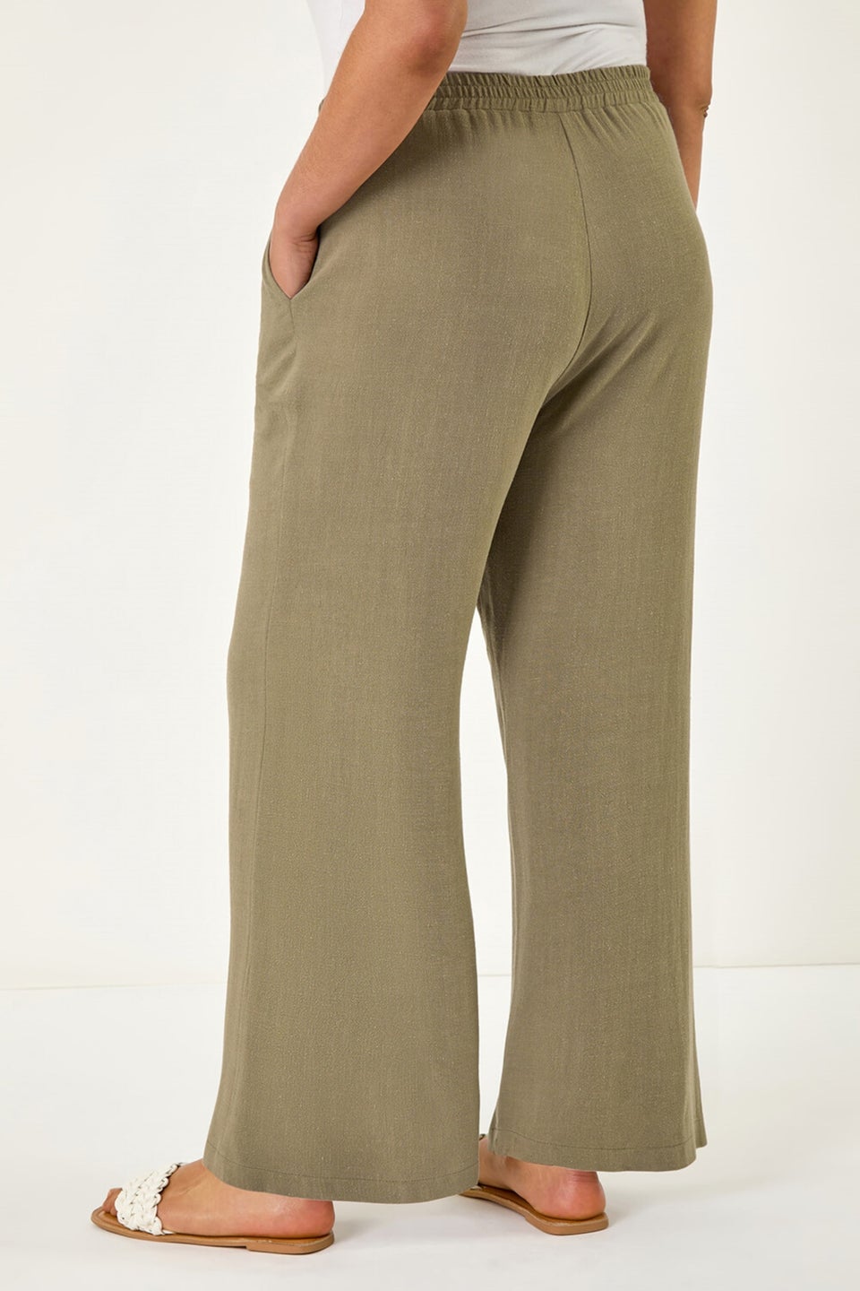Roman Khaki Curve Linen Mix Trousers