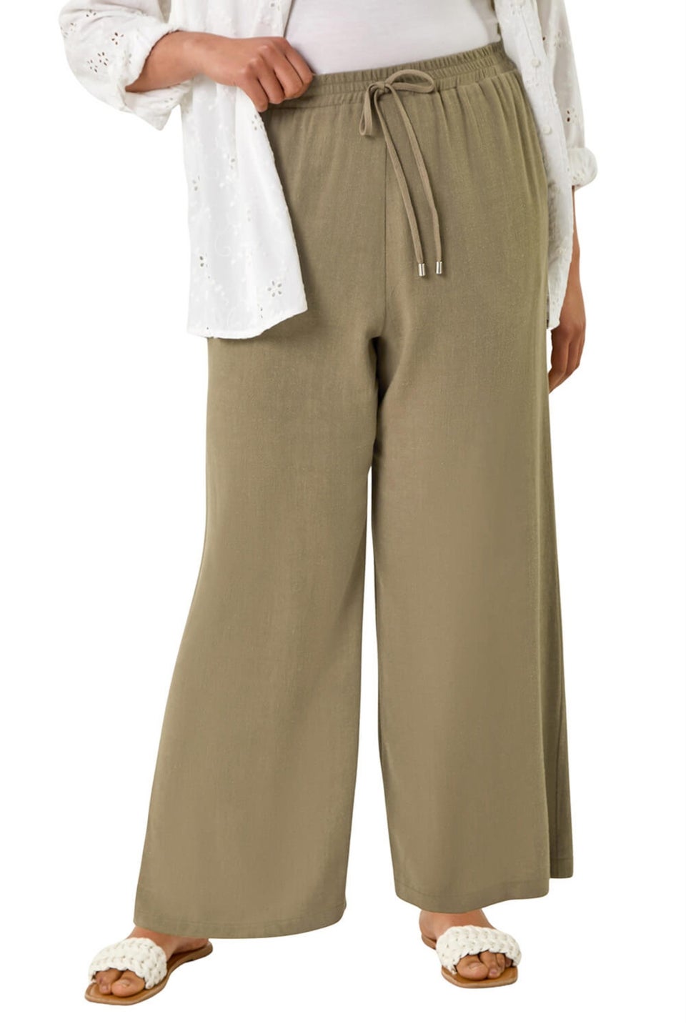 Roman Khaki Curve Linen Mix Trousers