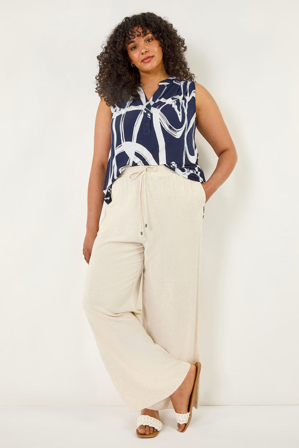 Roman Stone Curve Linen Mix Trousers
