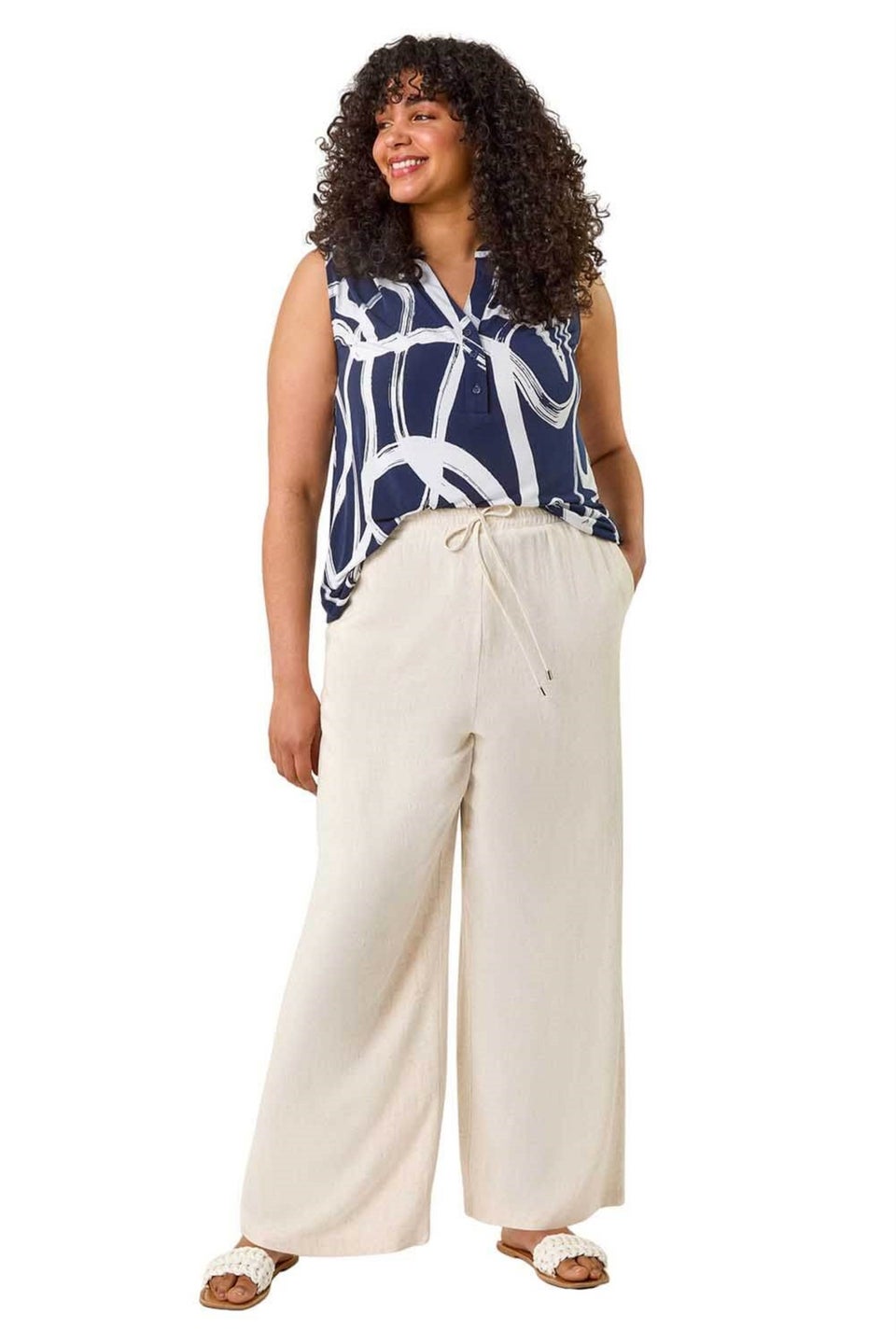 Roman Stone Curve Linen Mix Trousers