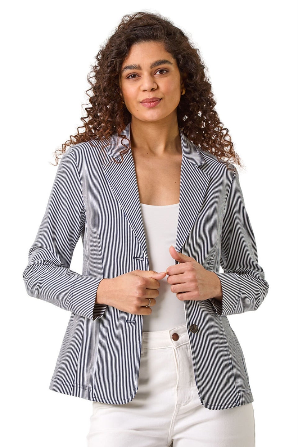 Roman Navy Stripe Bengaline Stretch Blazer