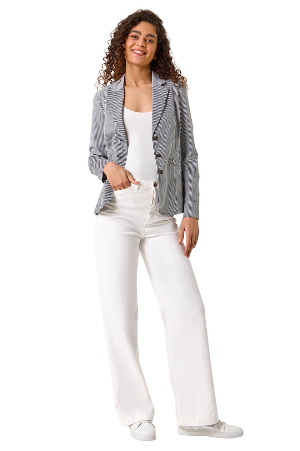 Roman Navy Stripe Bengaline Stretch Blazer
