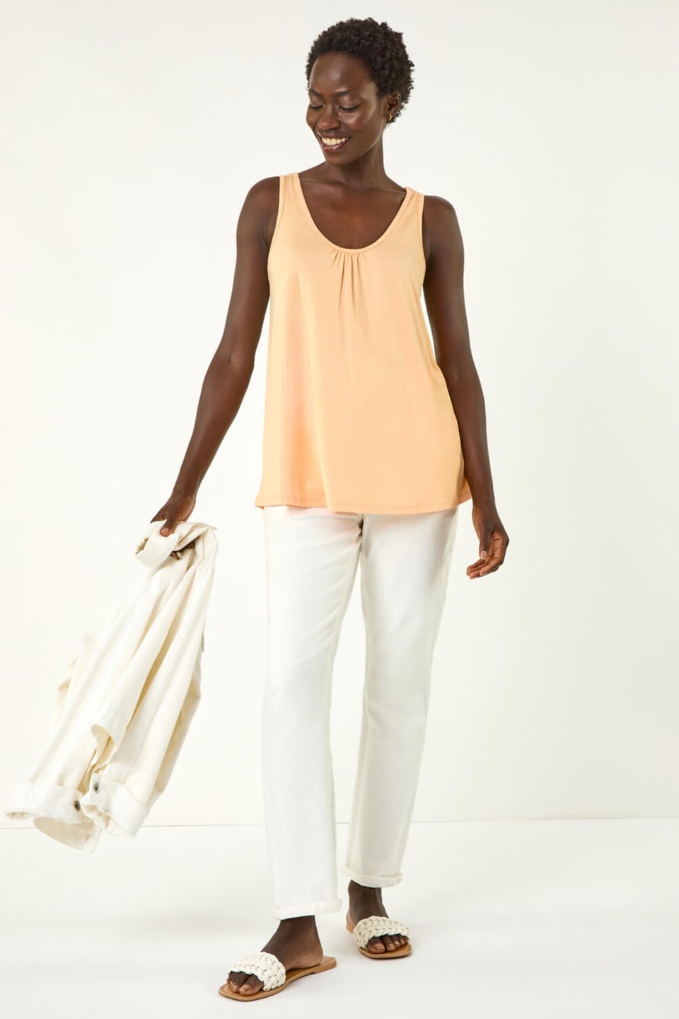 Roman Peach V Neck Stretch Jersey Vest Top