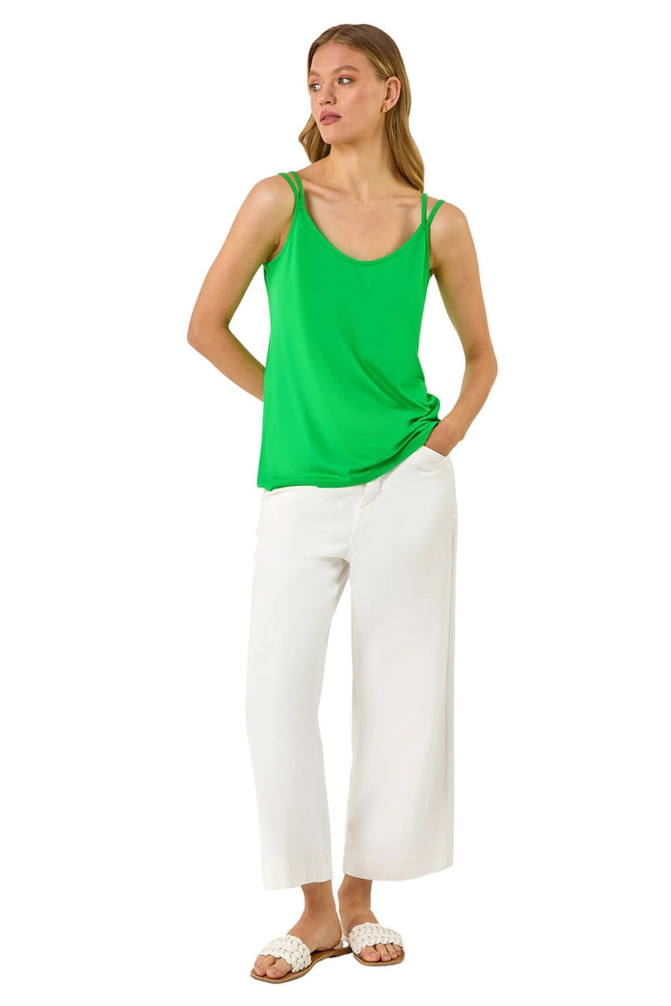 Roman Green Double Strap Stretch Vest Top