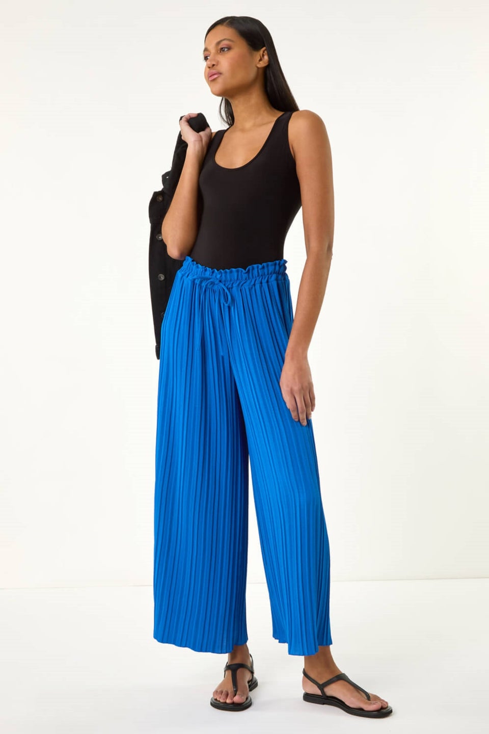 Roman Royal Blue Pleated Wide Leg Culottes