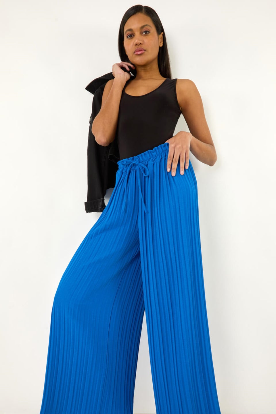 Roman Royal Blue Pleated Wide Leg Culottes