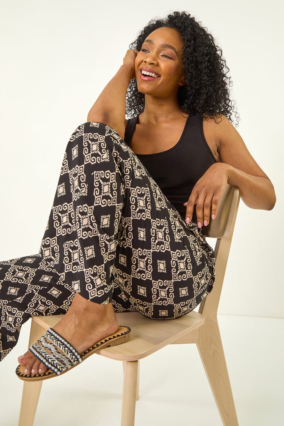 Roman Black Petite Geometric Trouser