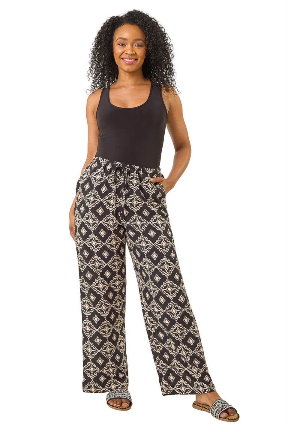 Roman Black Petite Geometric Trouser
