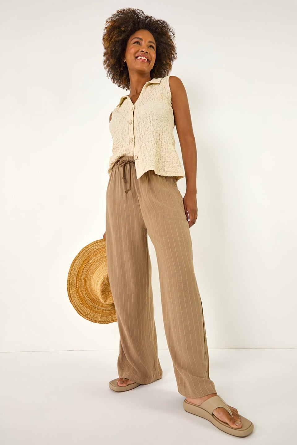 Roman Camel Stripe Linen Blend Trouser