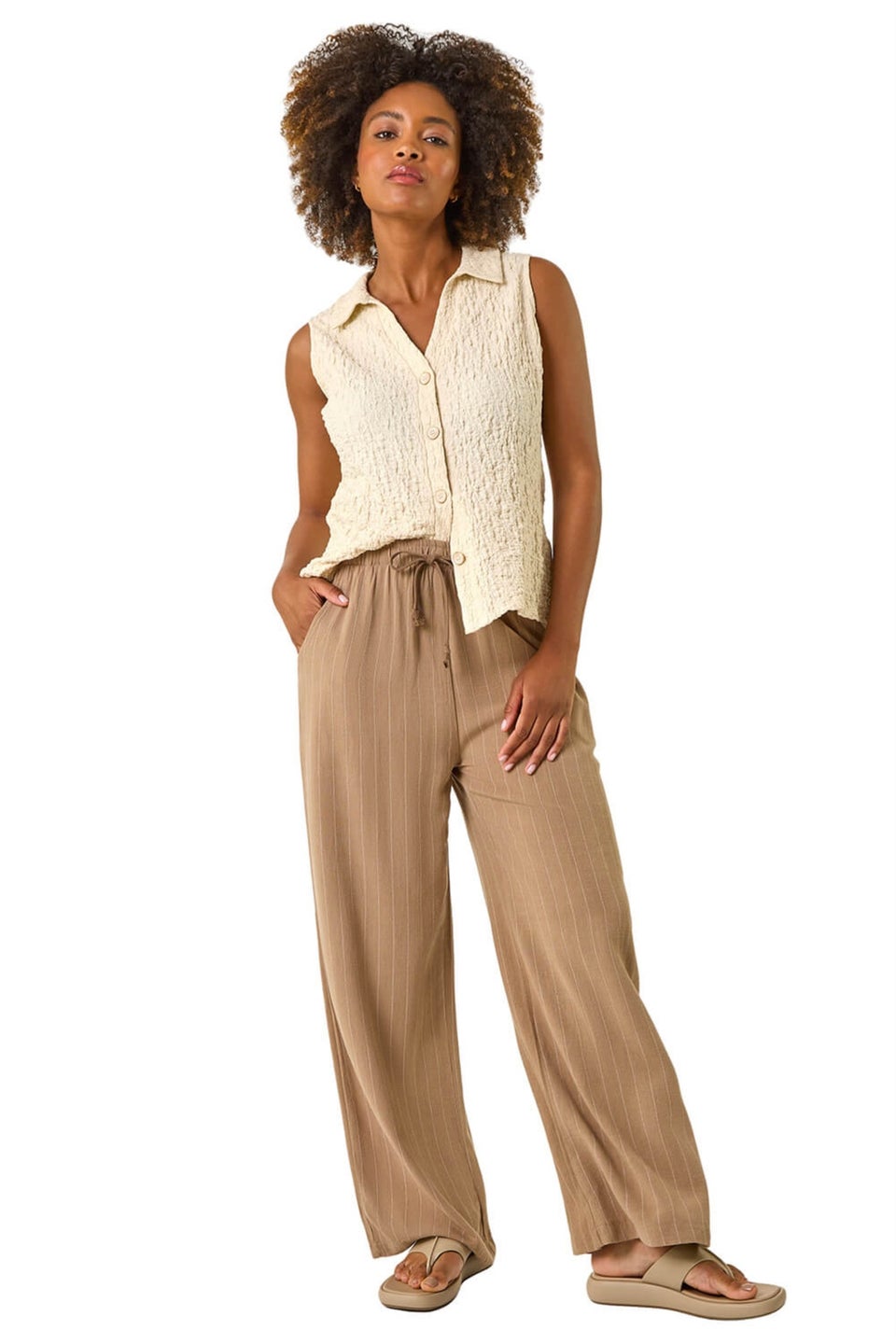 Roman Camel Stripe Linen Blend Trouser