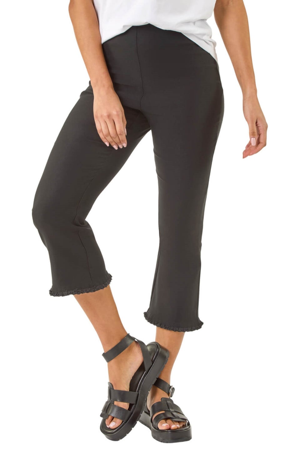 Roman Black Trim Flared Cropped Stretch Trousers