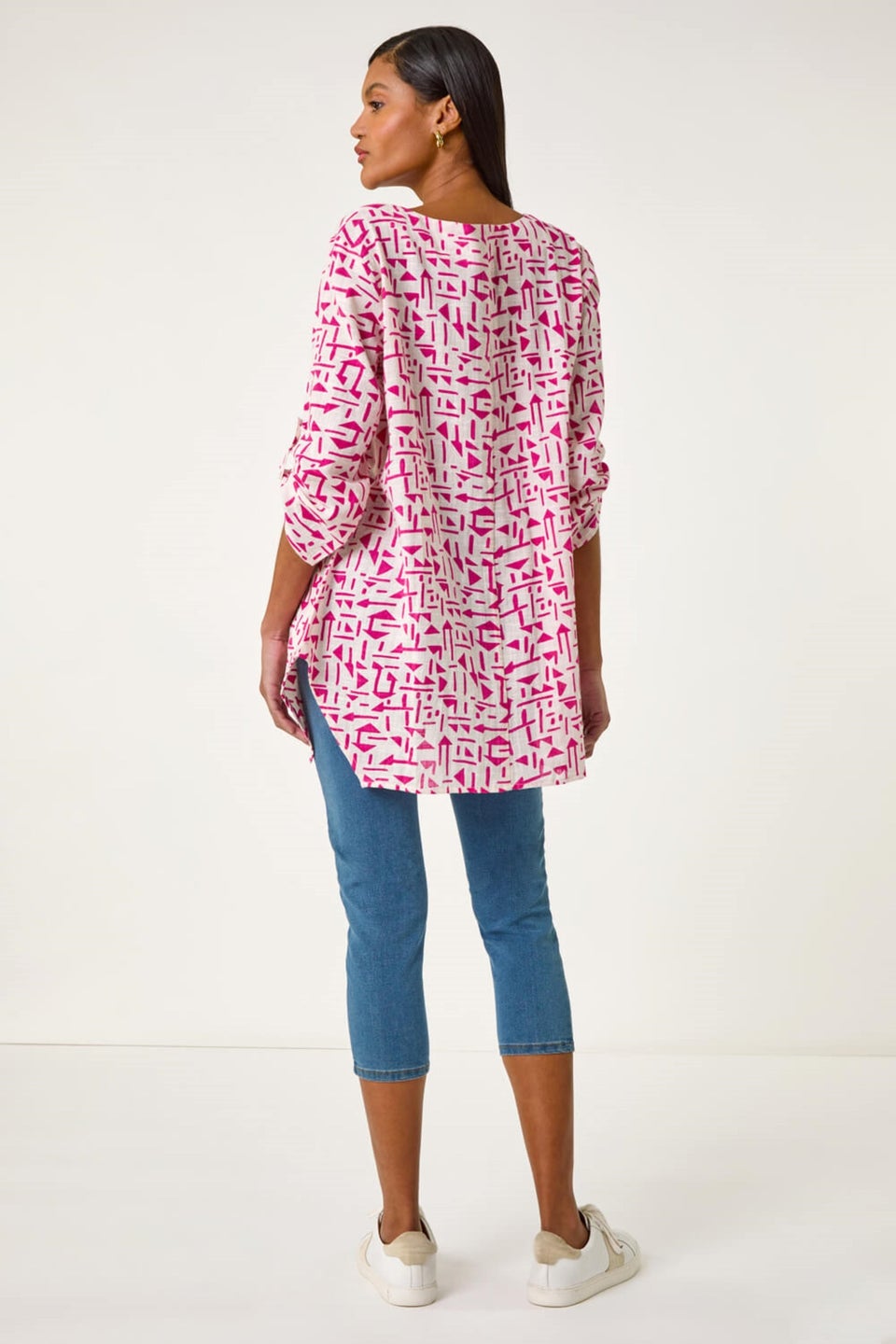 Roman Pink Absract Print Longline Top