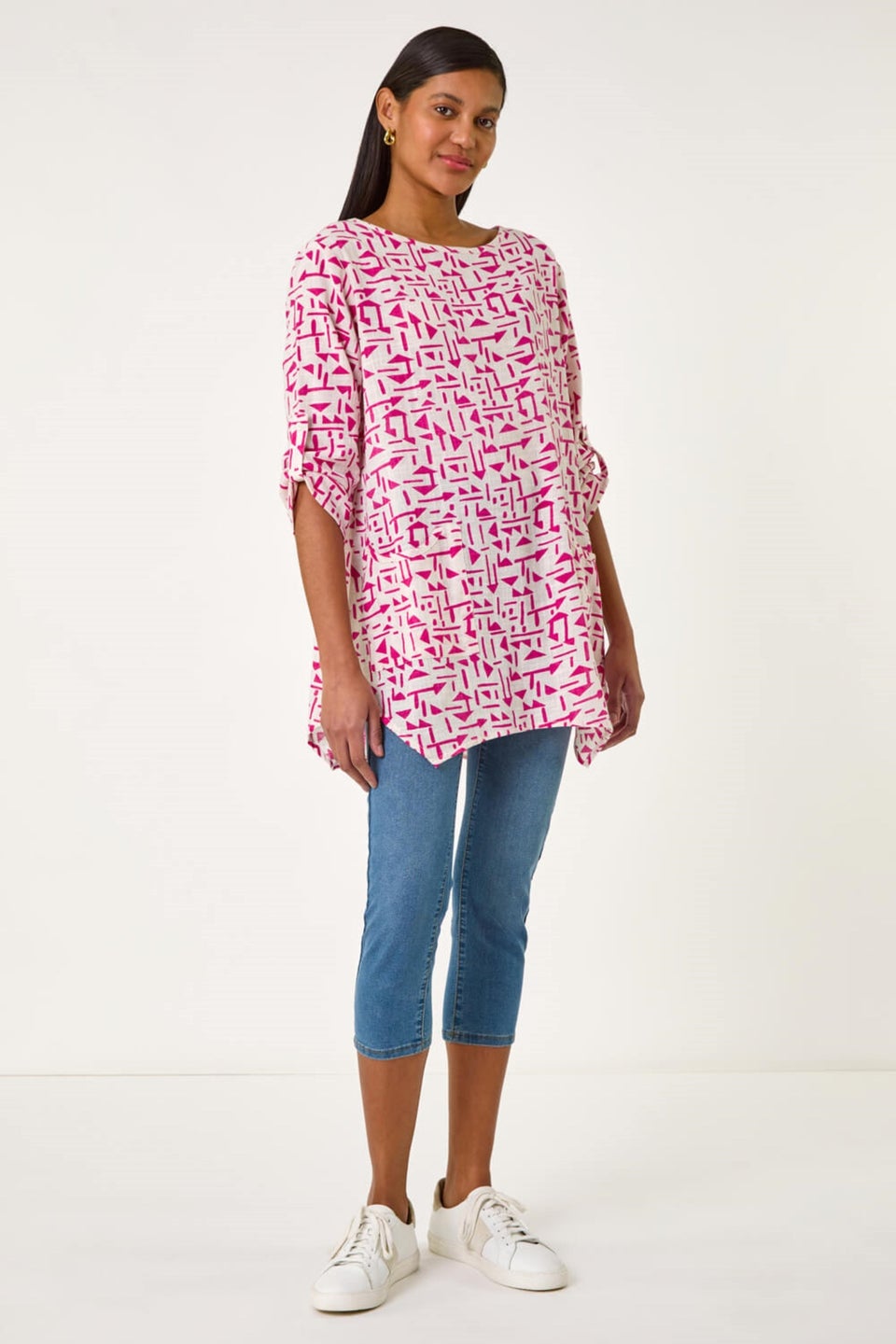 Roman Pink Absract Print Longline Top