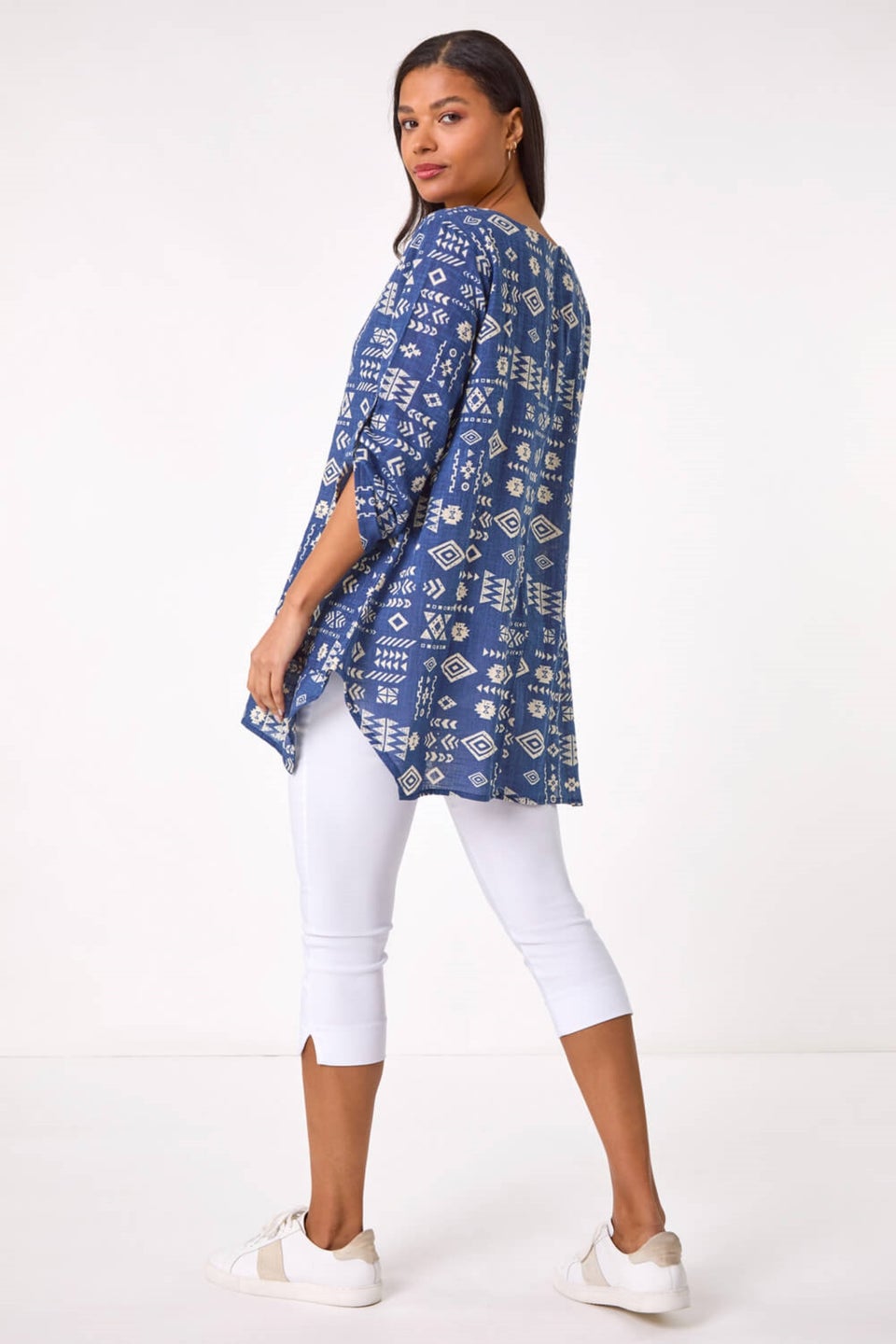 Roman Navy Longline Print Tunic Top