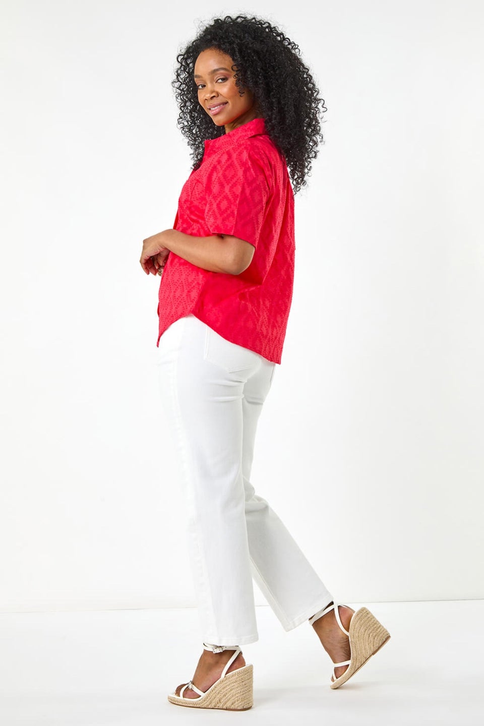 Roman Coral Petite Jacquard One Pocket Shirt