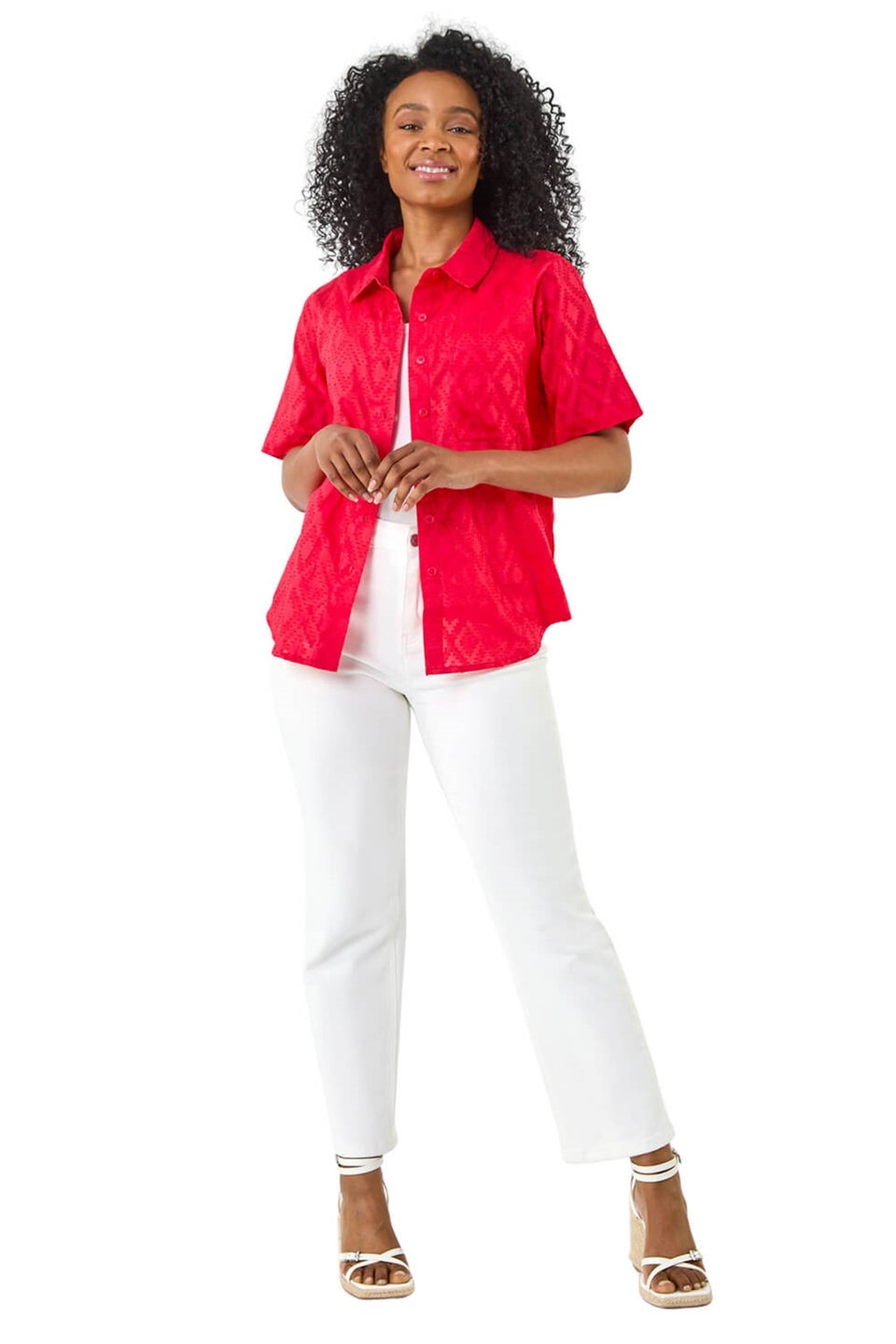 Roman Coral Petite Jacquard One Pocket Shirt
