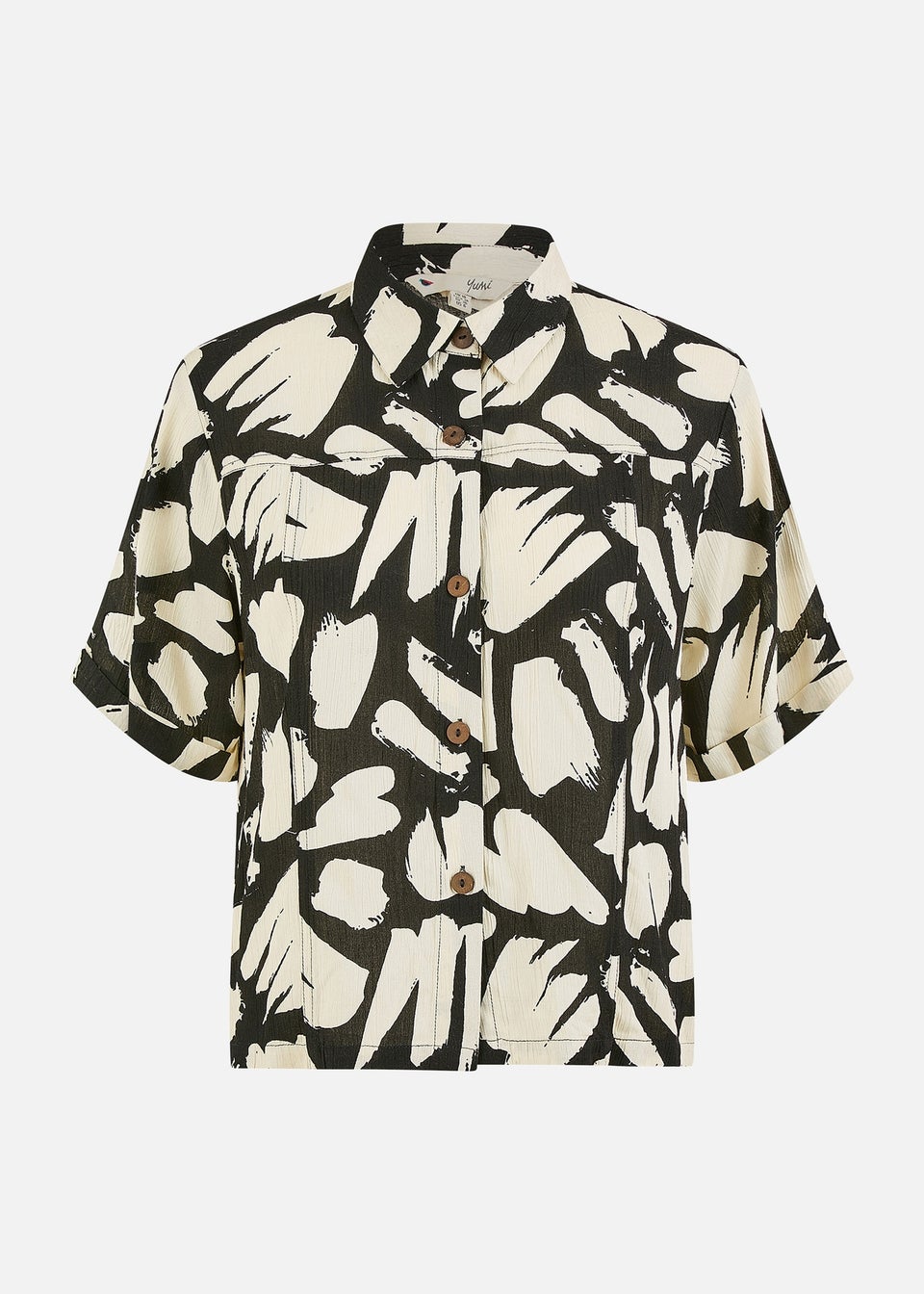 Yumi Black Cotton Splash Print Relaxed Fit Shirt