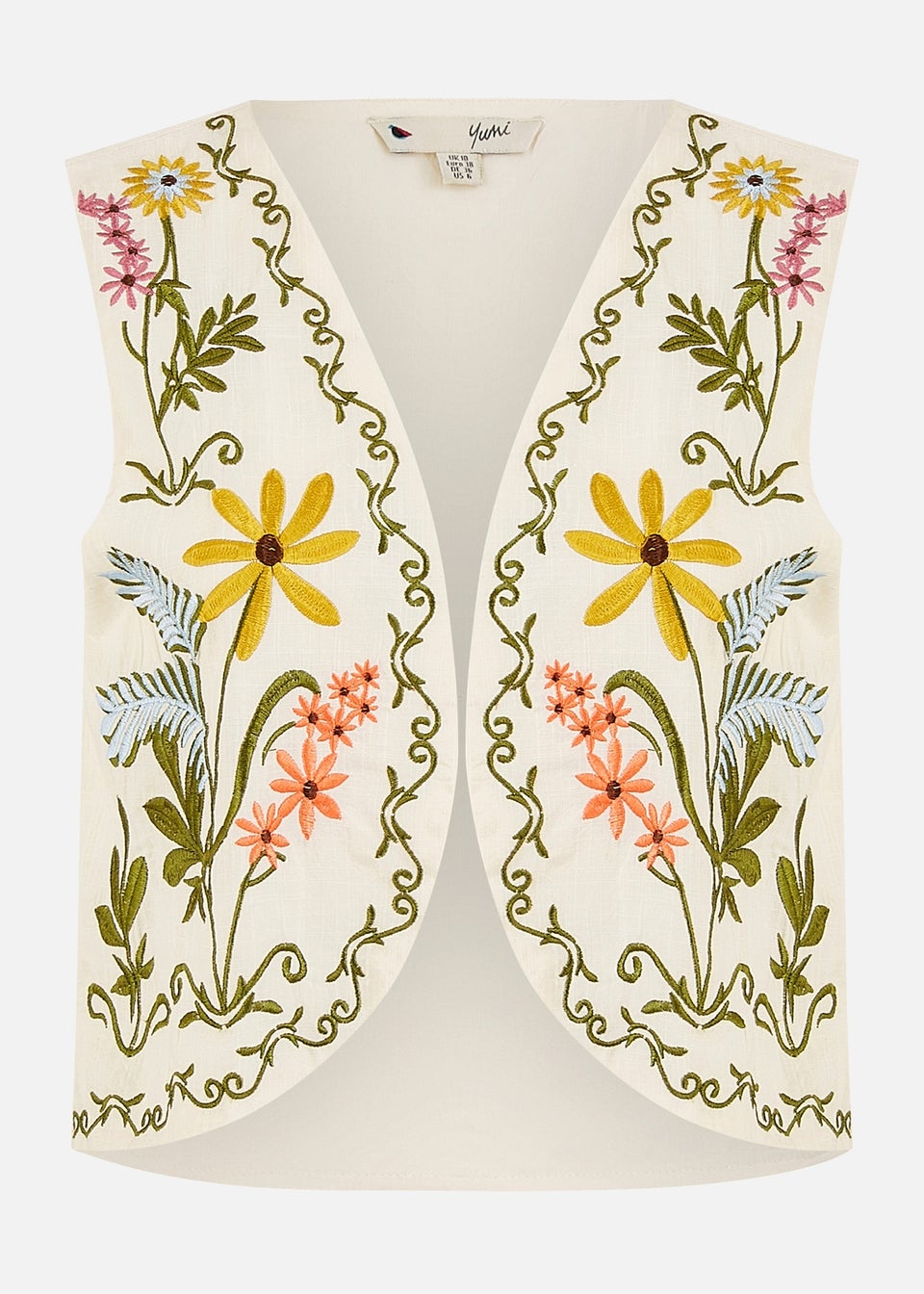 Yumi White Floral Embroidered Cotton Waist Coat