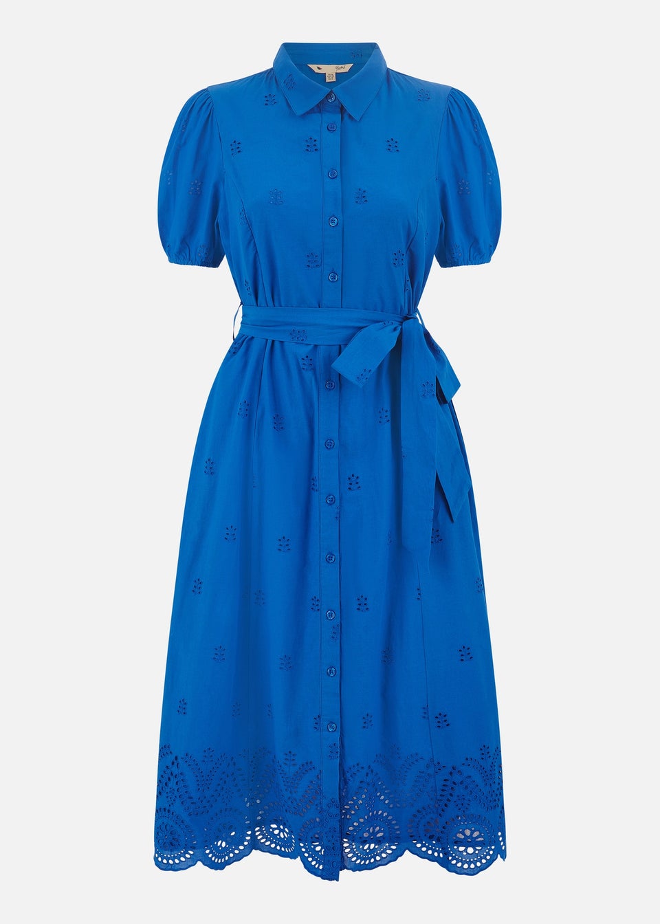 Yumi Blue Cotton Shirt Midi Dress With Cut Out Details