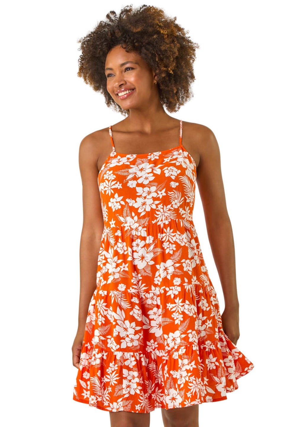 Roman Orange Floral Print Strappy Sundress