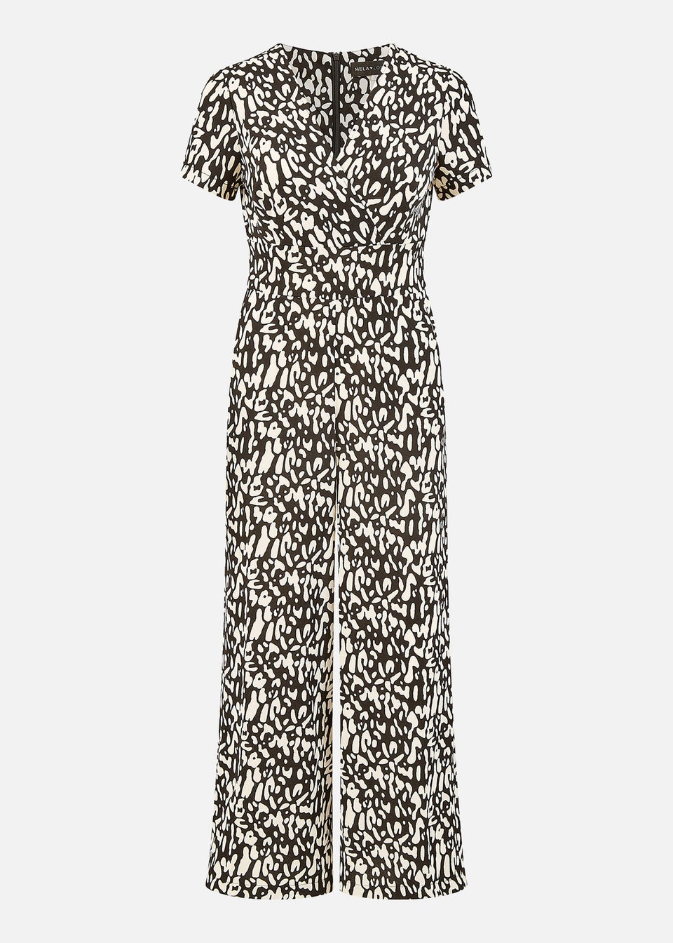 Yumi Black And White Wrap Over Stretch Jumpsuit