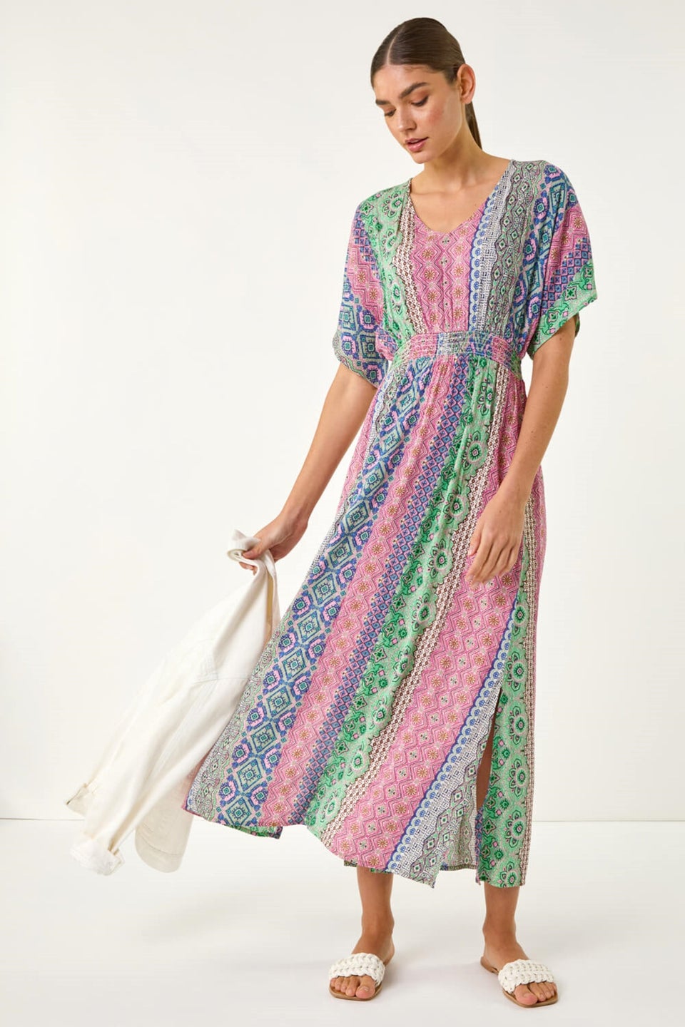 Roman Pink Boho Stripe Maxi Dress