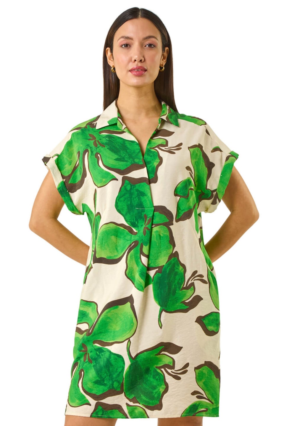 Roman Green Leaf Print Cocoon Shift Dress