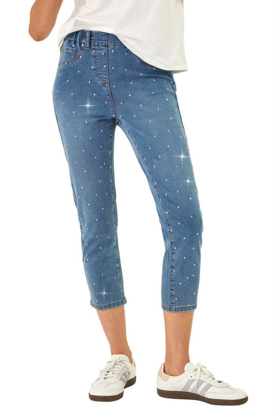 Roman Denim Embellished Cropped Stretch Jeggings